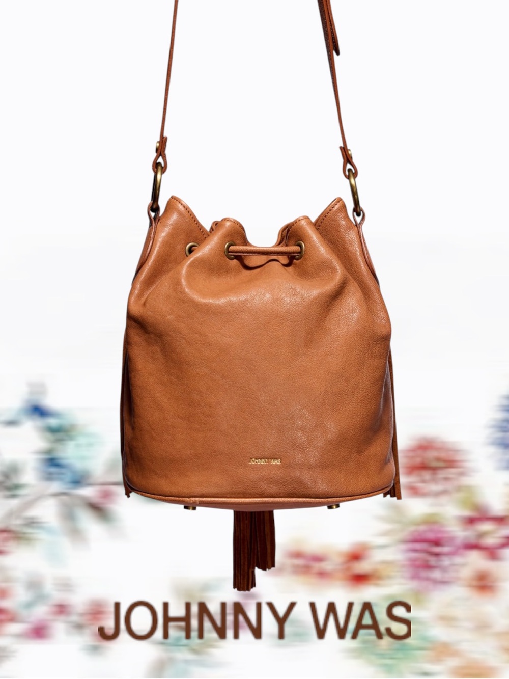 NWT Johnny Was Fringe Bucket Bag Sealed Tan Italian Leather - Picture 4 of 7